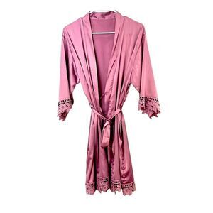 Chic Mauve Pink Lace Trimmed Robe Bridal Wedding Maternity One Size